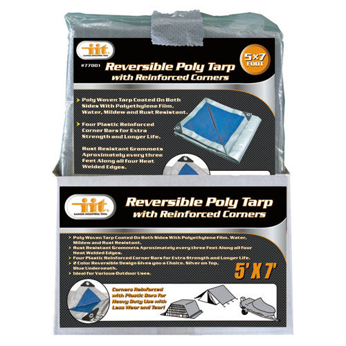 IIT 5'x7' REVERSIBLE TARP WITH REINFORCED CORNER BARS SILVER-BLUE FINISH SIZE