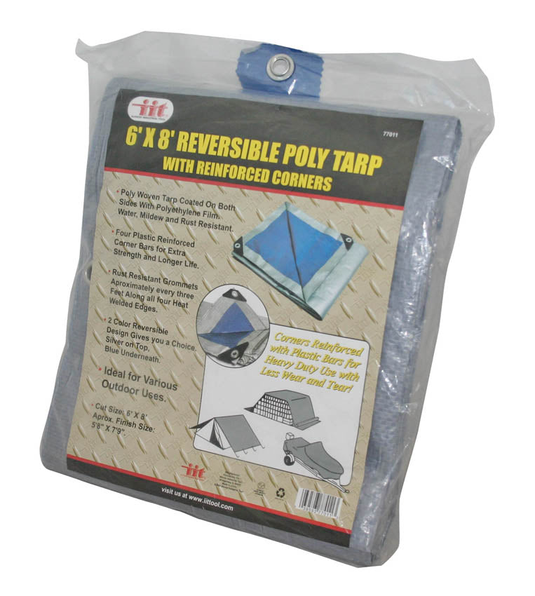IIT 6'x8' REVERSIBLE TARP WITH REINFORCED CORNER BARS SILVER-BLUE FINISH SIZE