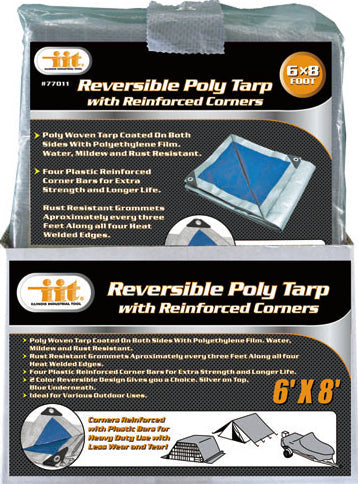 IIT 6'x8' REVERSIBLE TARP WITH REINFORCED CORNER BARS SILVER-BLUE FINISH SIZE