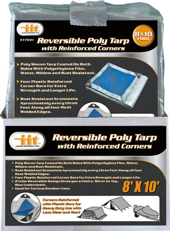 IIT 8'x10' REVERSIBLE TARP WITH REINFORCED CORNER BARS SILVER-BLUE FINISH SIZE