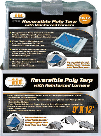 IIT 9'x12' REVERSIBLE TARP WITH REINFORCED CORNER BARS SILVER-BLUE FINISH SIZE