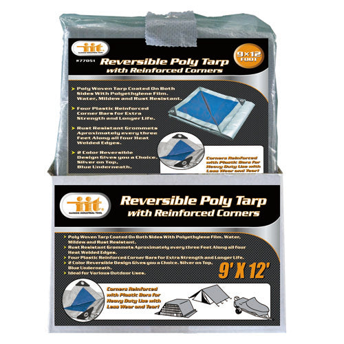 IIT 9'x12' REVERSIBLE TARP WITH REINFORCED CORNER BARS SILVER-BLUE FINISH SIZE