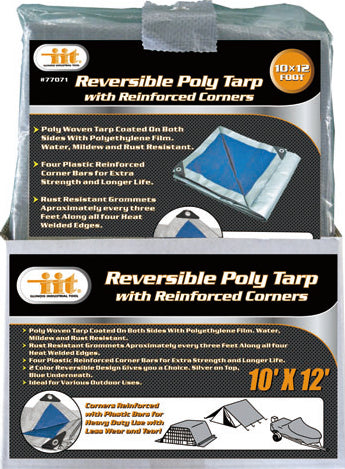 IIT 10'x12' REVERSIBLE TARP WITH REINFORCED CORNER BARS SILVER-BLUE FINISH SIZE