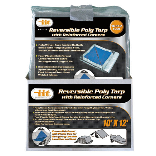 IIT 10'x12' REVERSIBLE TARP WITH REINFORCED CORNER BARS SILVER-BLUE FINISH SIZE