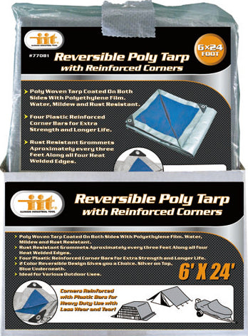IIT 6'x24' REVERSIBLE TARP WITH REINFORCED CORNER BARS SILVER-BLUE FINISH SIZE