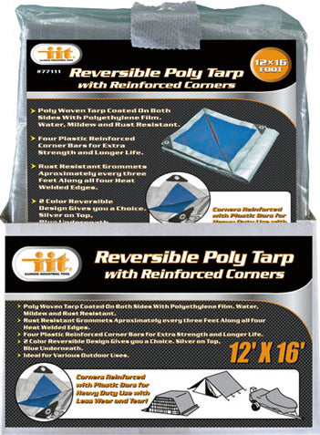 IIT 12'x16' REVERSIBLE TARP WITH REINFORCED CORNER BARS SILVER-BLUE FINISH SIZE