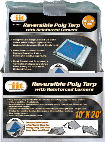 IIT 10'x20' REVERSIBLE TARP WITH REINFORCED CORNER BARS SILVER-BLUE FINISH SIZE