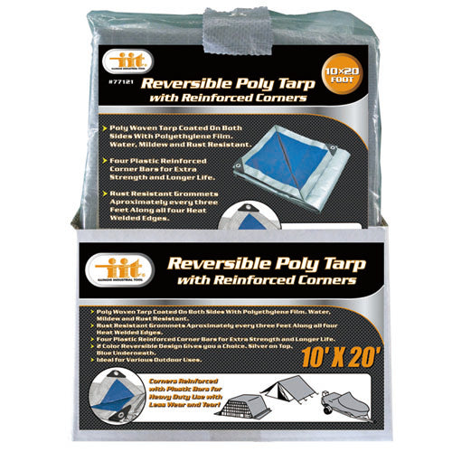 IIT 10'x20' REVERSIBLE TARP WITH REINFORCED CORNER BARS SILVER-BLUE FINISH SIZE