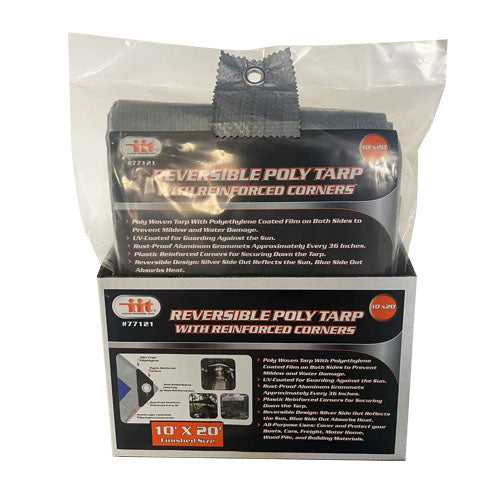 IIT 10'x20' REVERSIBLE TARP WITH REINFORCED CORNER BARS SILVER-BLUE FINISH SIZE