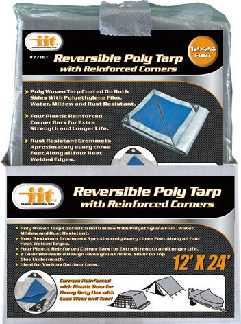 IIT 12'x24' REVERSIBLE TARP w/REINFORCED CORNER BARS SILVER-BLUE FINISH SIZE