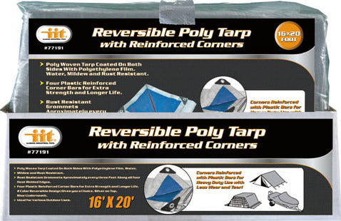 77191-IIT 16'x20' REVERSIBLE TARP w/REINFORCED CORNER BARS SILVER-BLUE FINISH SIZE