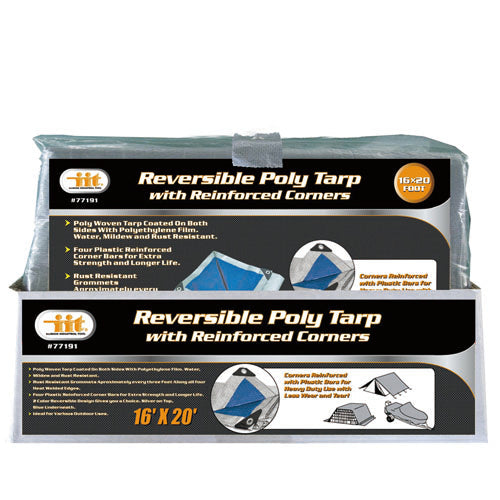 77191-IIT 16'x20' REVERSIBLE TARP w/REINFORCED CORNER BARS SILVER-BLUE FINISH SIZE