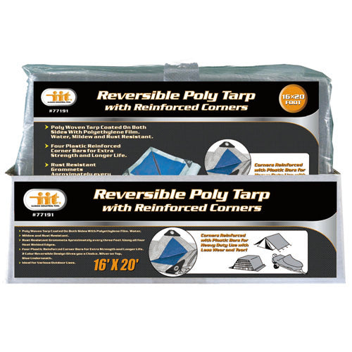 77191-IIT 16'x20' REVERSIBLE TARP w/REINFORCED CORNER BARS SILVER-BLUE FINISH SIZE