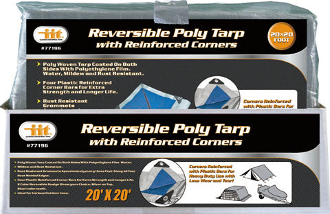 IIT 20'x20' REVERSIBLE TARP WITH REINFORCED CORNER BARS SILVER-BLUE FINISH SIZE
