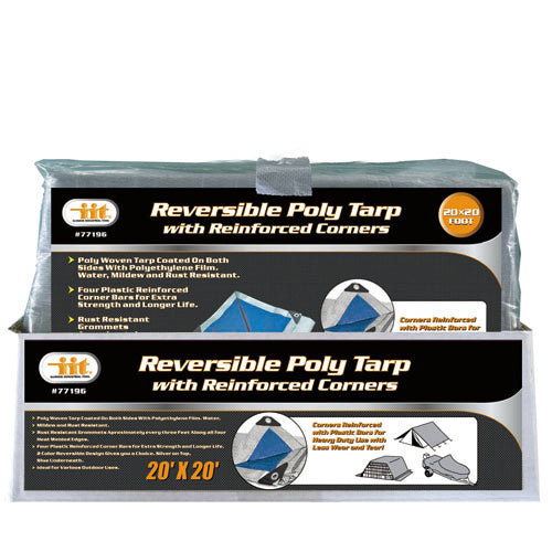 IIT 20'x20' REVERSIBLE TARP WITH REINFORCED CORNER BARS SILVER-BLUE FINISH SIZE