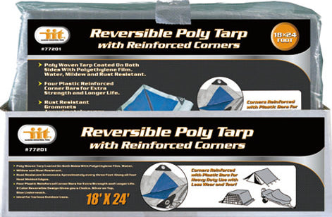 IIT 18'x24' REVERSIBLE TARP w/REINFORCED CORNER BARS SILVER-BLUE FINISH