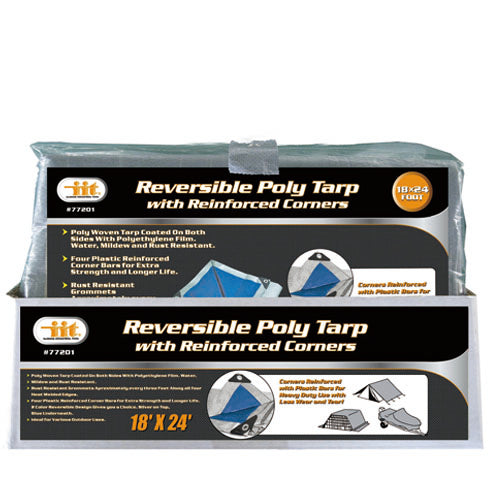 IIT 18'x24' REVERSIBLE TARP w/REINFORCED CORNER BARS SILVER-BLUE FINISH