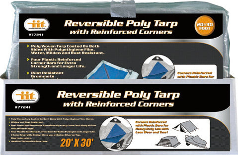 IIT 20'x30' REVERSIBLE TARP w/REINFORCED CORNER BARS SILVER-BLUE FINISH SIZE