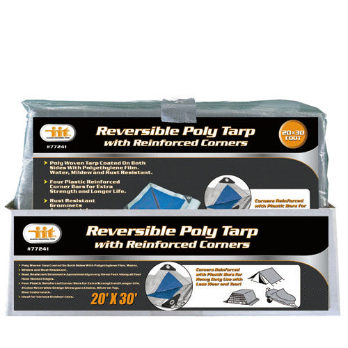 IIT 20'x30' REVERSIBLE TARP w/REINFORCED CORNER BARS SILVER-BLUE FINISH SIZE