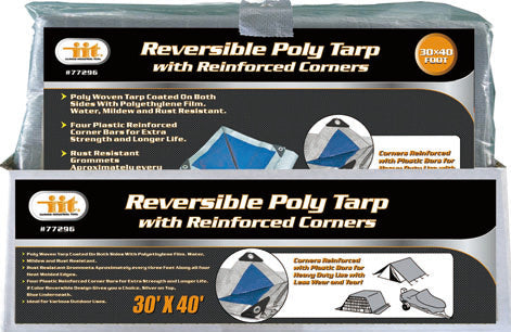 77296-IIT 30'x40' REVERSIBLE TARP WITH REINFORCED CORNER BARS SILVER-BLUE FINISH SIZE