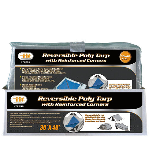 77296-IIT 30'x40' REVERSIBLE TARP WITH REINFORCED CORNER BARS SILVER-BLUE FINISH SIZE