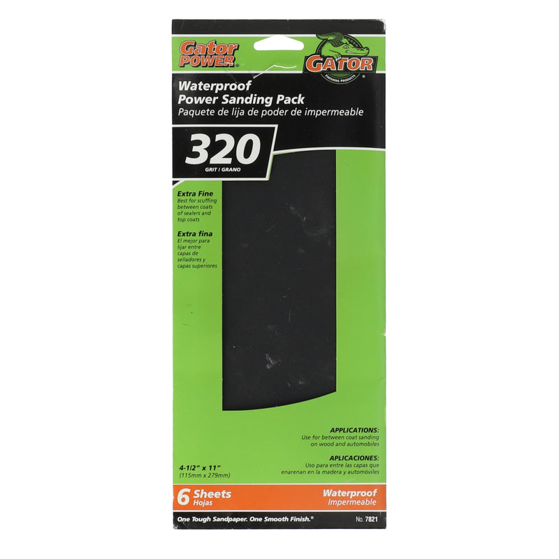 GATOR 6pk WATERPROOF POWER SANDING PACK 4-1/2x11'' 320 GRIT