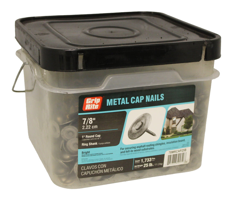 GRIP-RITE 25LB METAL CAP NAILS 7/8'' ROUND CAP RING SHANK