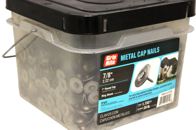 GRIP-RITE 25LB METAL CAP NAILS 7/8'' ROUND CAP RING SHANK