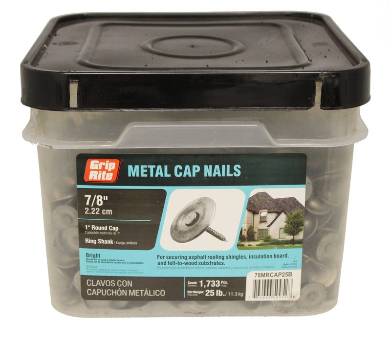 GRIP-RITE 25LB METAL CAP NAILS 7/8'' ROUND CAP RING SHANK