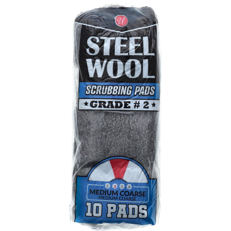 10pk STEEL WOOL SCRUBBING PADS MED COARSE GRADE #2