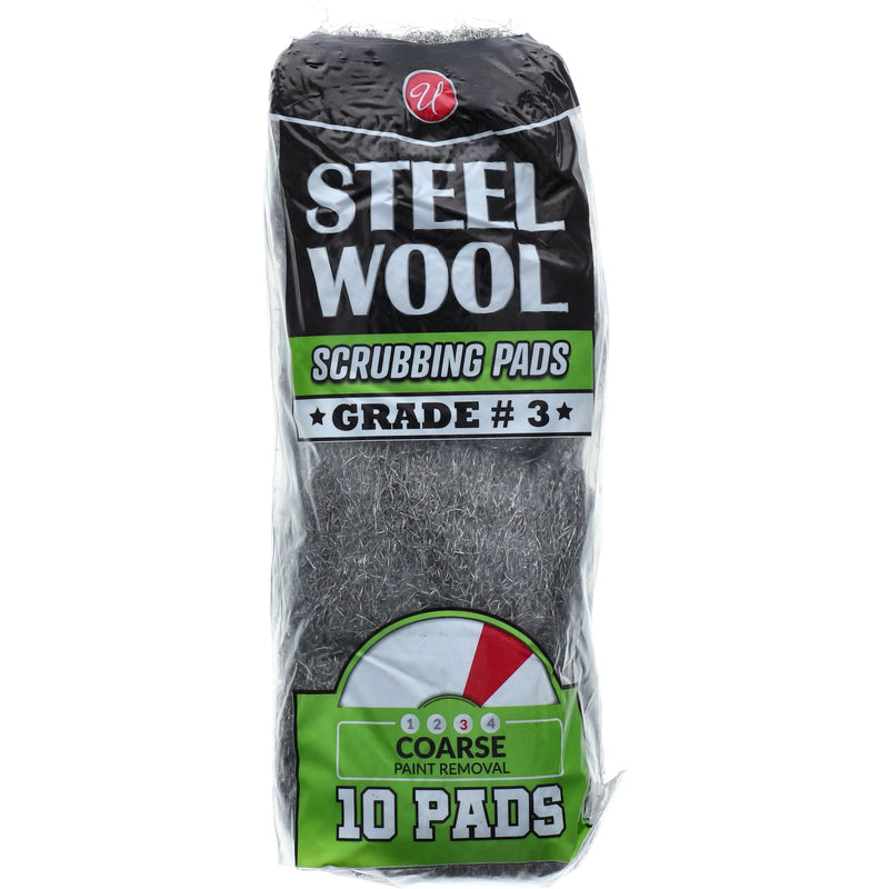 10pk STEEL WOOL SCRUBBING PADS COARSE GRADE #3