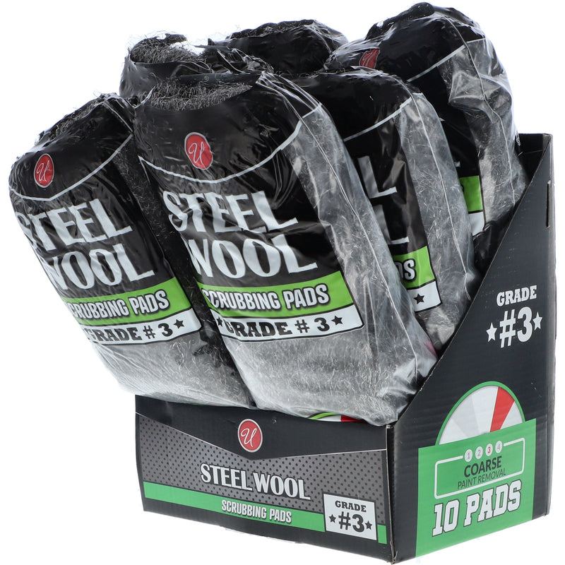 10pk STEEL WOOL SCRUBBING PADS COARSE GRADE #3