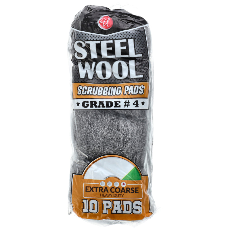 10pk STEEL WOOL SCRUBBING PADS EXTRA COARSE GRADE #4