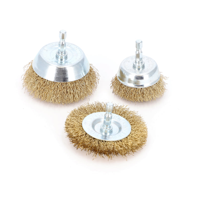 IIT PRO 3PC BRASS WIRE CUP & WHEEL SET QUICK CHANGE HEX SHANKS
