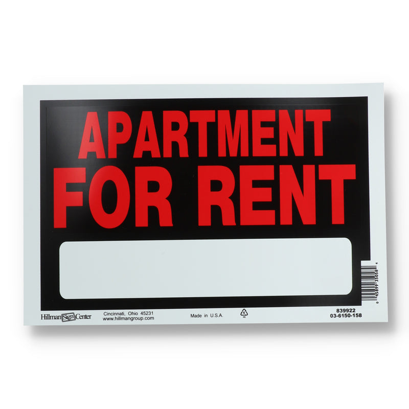 APARTMENT FOR RENT PLASTIC SIGN 8x12''