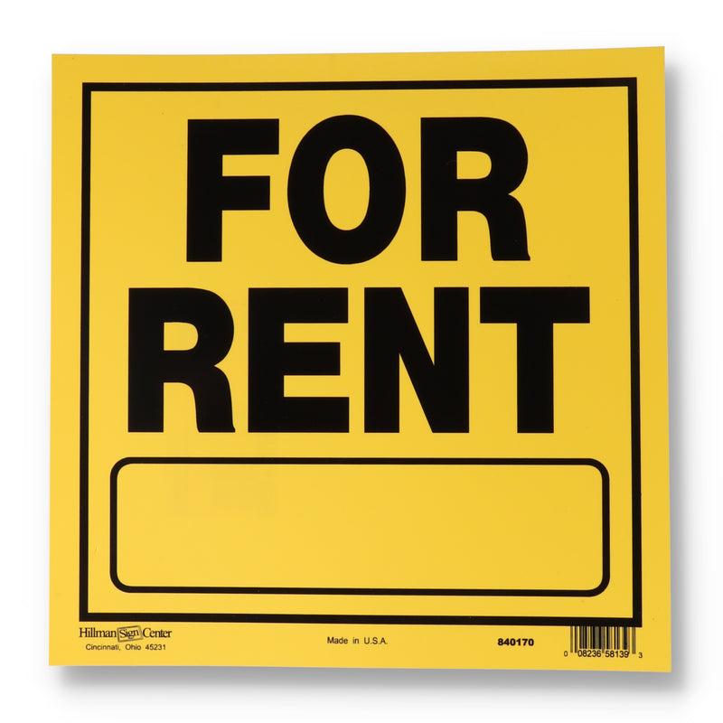 YELLOW PLASTIC FOR RENT SIGN 11x11''