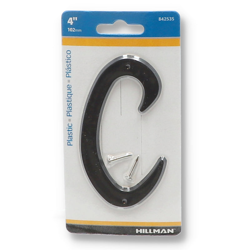 HILLMAN 4'' BLACK PLASTIC LETTER C NAIL ON