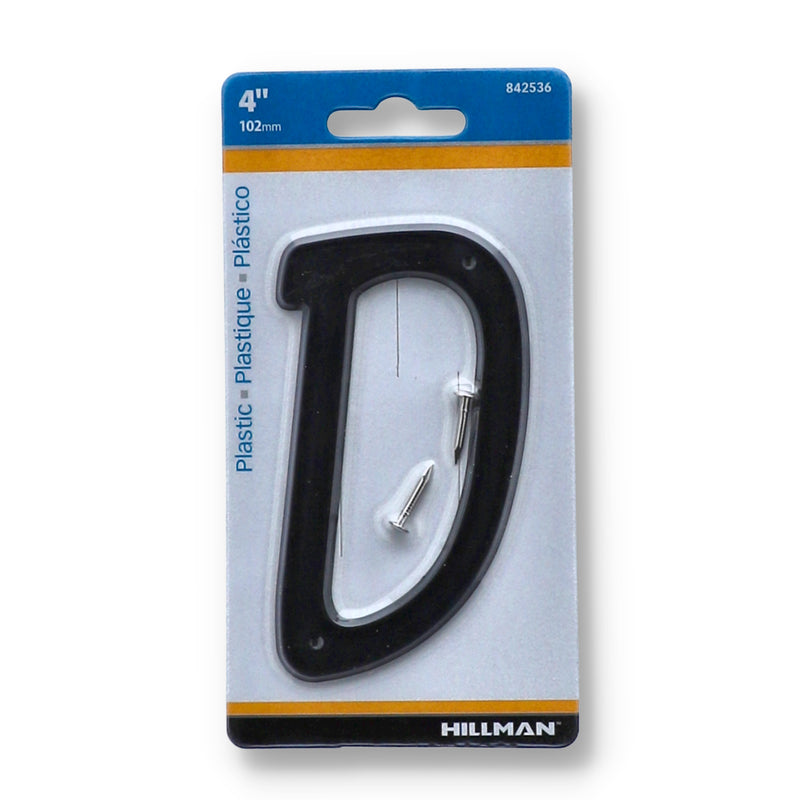 HILLMAN 4'' BLACK PLASTIC LETTER D NAIL ON