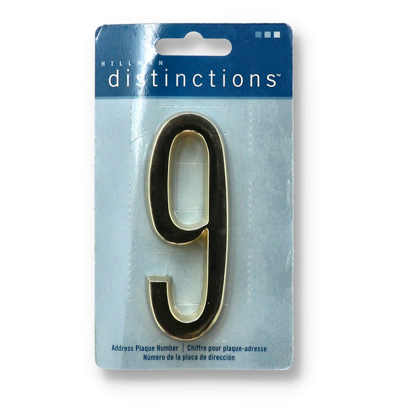 HILLMAN 4'' BRASS ADDRESS PLAQUE #9 SELF-ADHESIVE