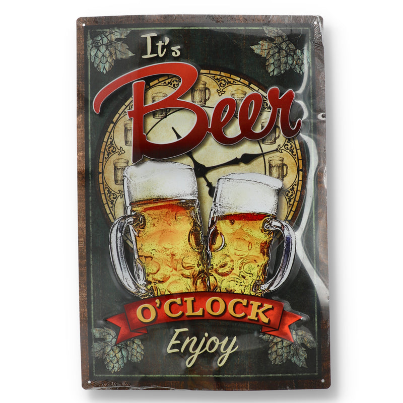 IT'S BEER O'CLOCK 12x18'' ALUMINUM NOVELTY SIGN
