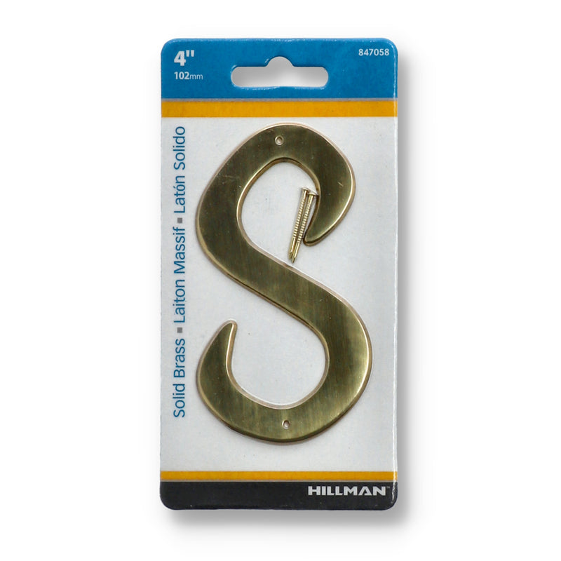 HILLMAN 4'' SOLID BRASS LETTER S