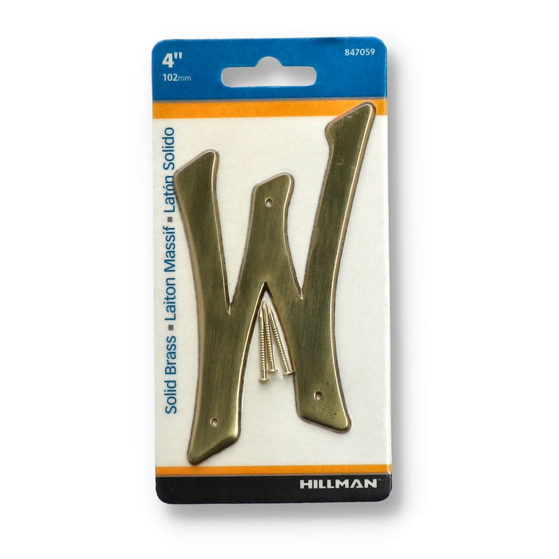 HILLMAN 4'' SOLID BRASS LETTER W