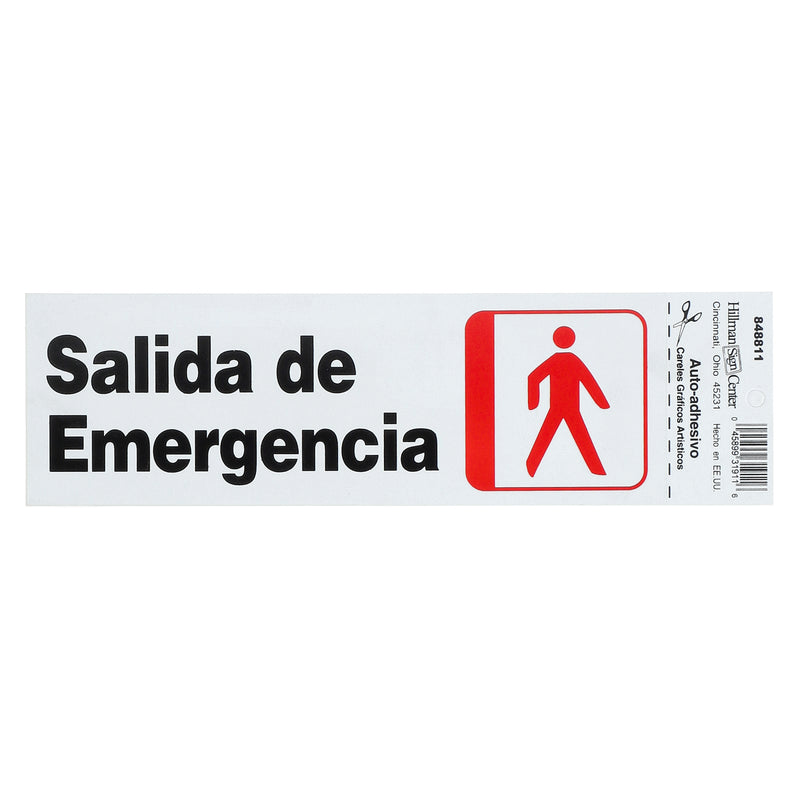HILLMAN 3x9'' SALIDA DE EMERGENCIA PLASTIC SIGN SELF-ADHESIVE