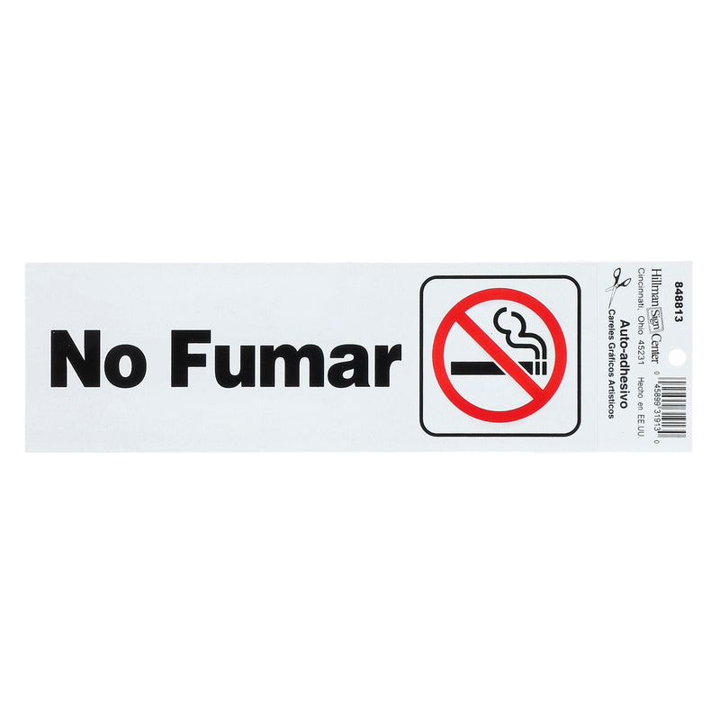 HILLMAN 3x9'' NO FUMAR PLASTIC SIGN SELF-ADHESIVE