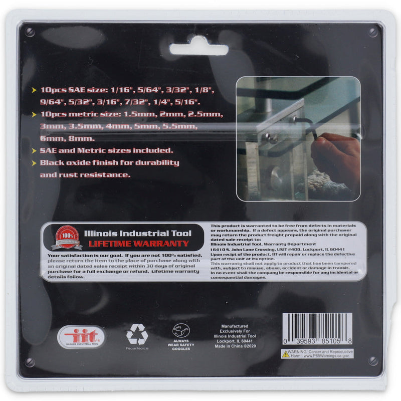 IIT 20pcHEX KEY WRENCH SET SAE & METRIC