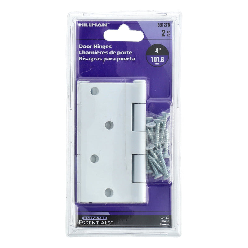 HILLMAN 2PK 4'' WHITE DOOR HINGES SQUARE CORNERS