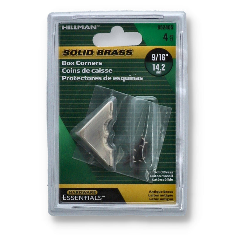HILLMAN 4PC SOLD BRASS BOX CORNERS 9/16''