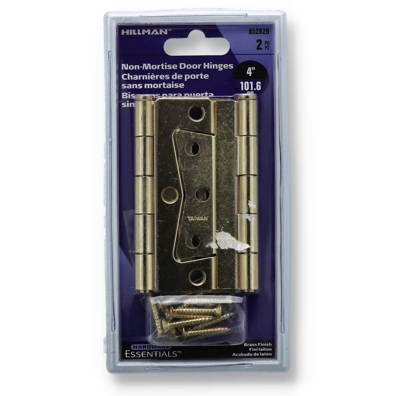 HILLMAN 2PK 4'' BRASS NON-MORTISE DOOR HINGES