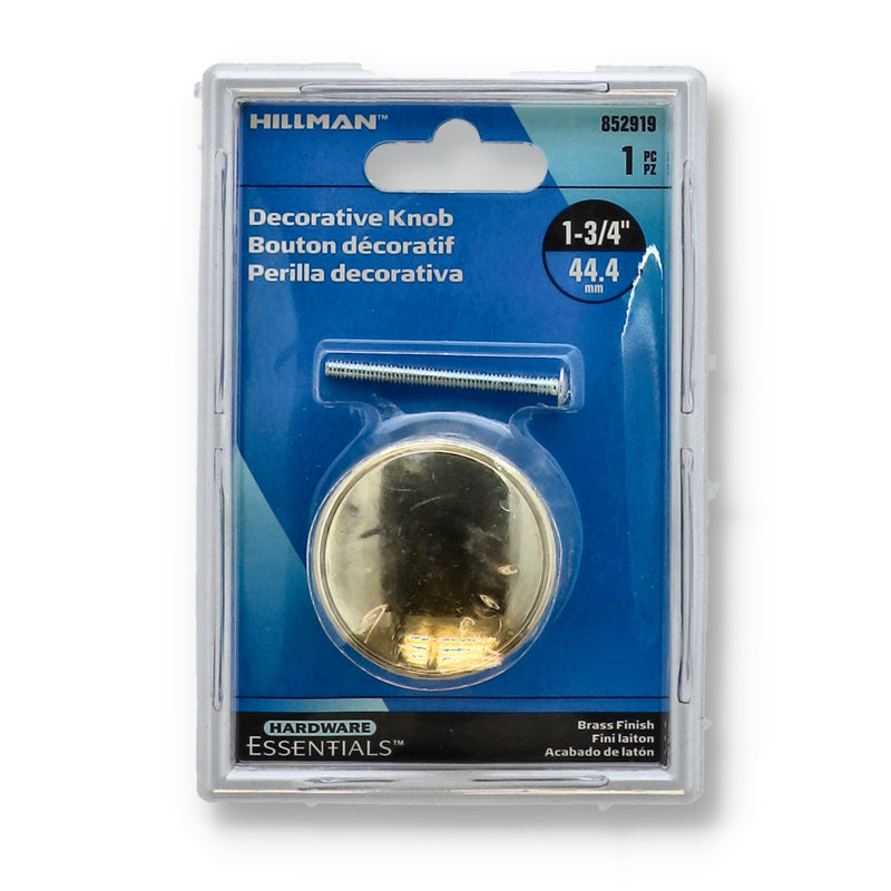 HILLMAN 1/3'' DECORATIVE KNOB SET BRASS FINISH