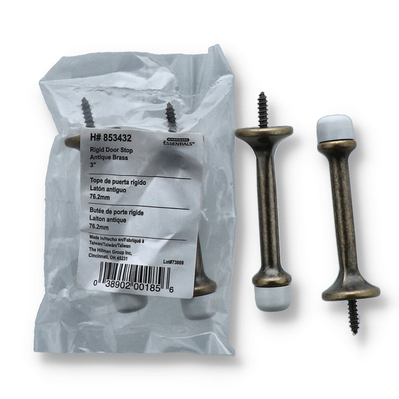 HILLMAN 2pc 3'' RIGID DOOR STOP ANTIQUE BRASS